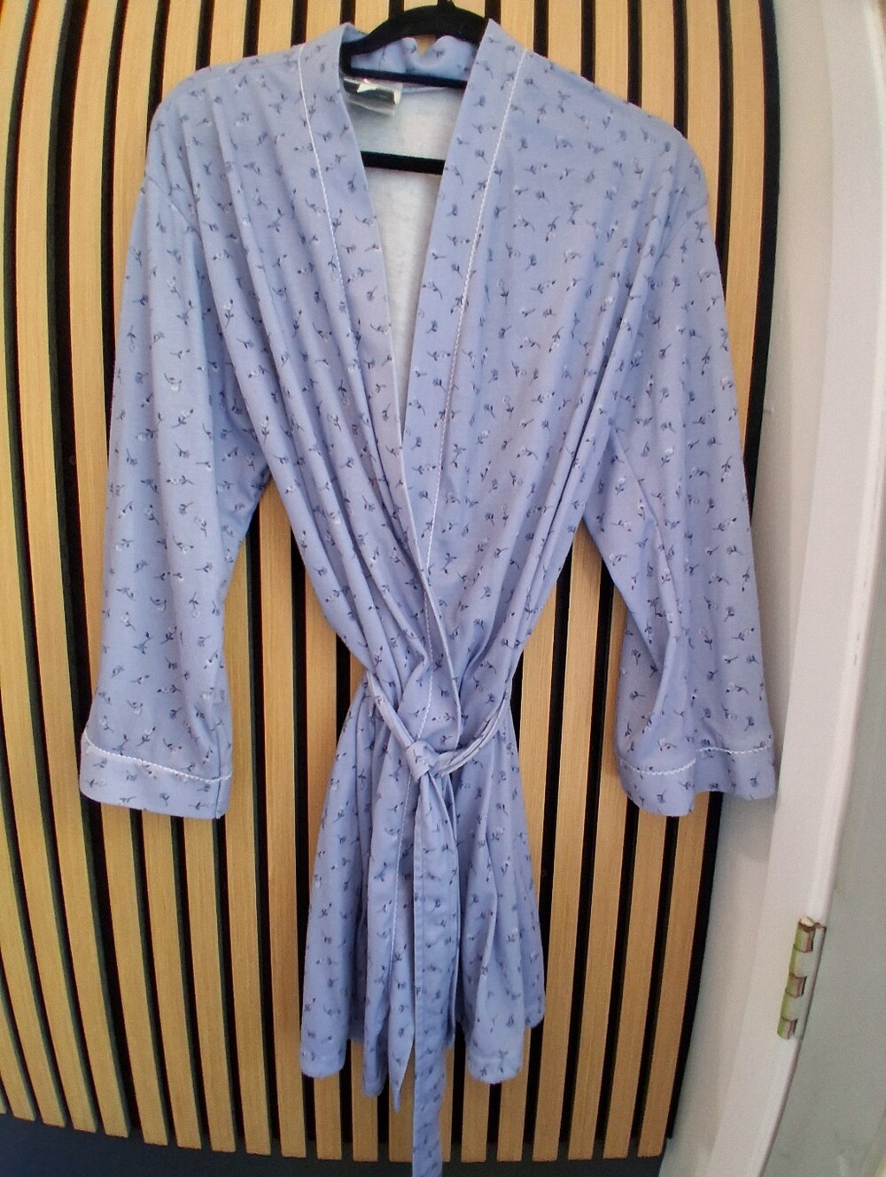 Light Blue Floral Robe with Tie Belt